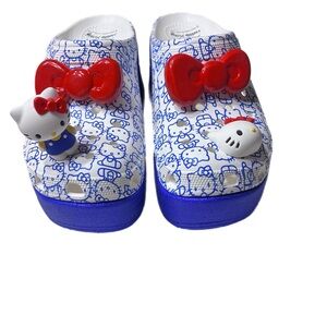 Hello Kitty Blue & White Clog Slip-Ons with Red Bow Charms